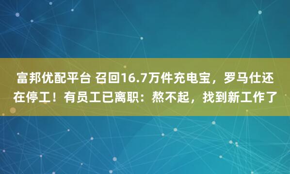 富邦优配平台 召回16.7万件充电宝，罗马仕还在停工！有员工已离职：熬不起，找到新工作了